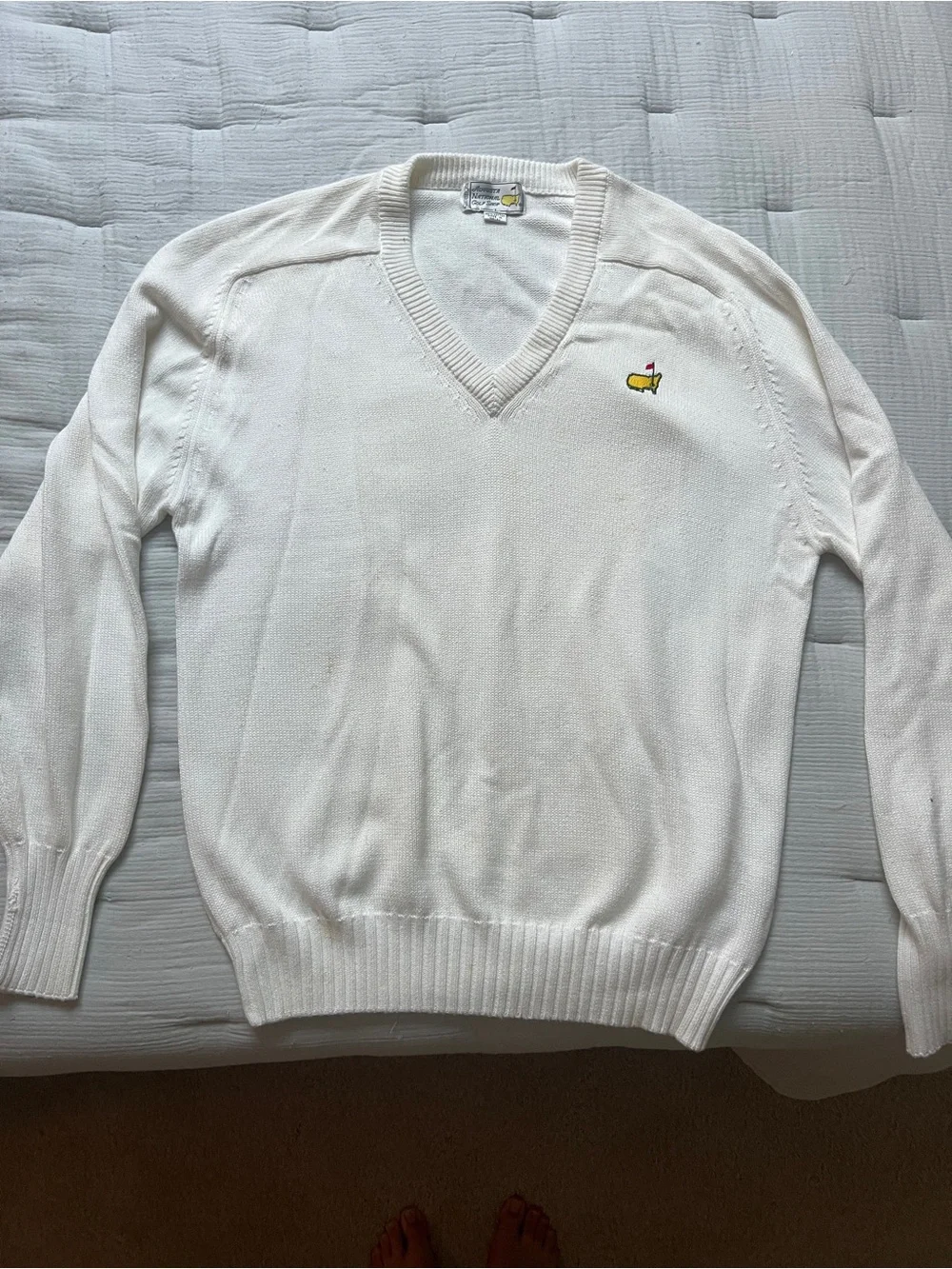 White V-Neck Sweater with Small Embroidered Logo - Men